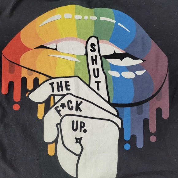 Rainbow STFU lips shirt, size small, by GenX. Unique, edgy, streetwear. - Picture 3 of 4